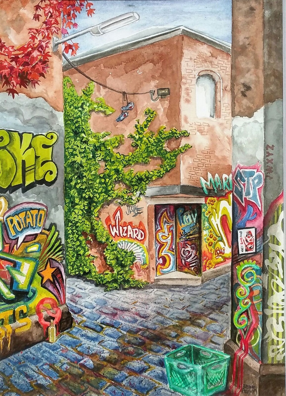 Pencil Painting by Renee Garling titled Fitzroy Laneway