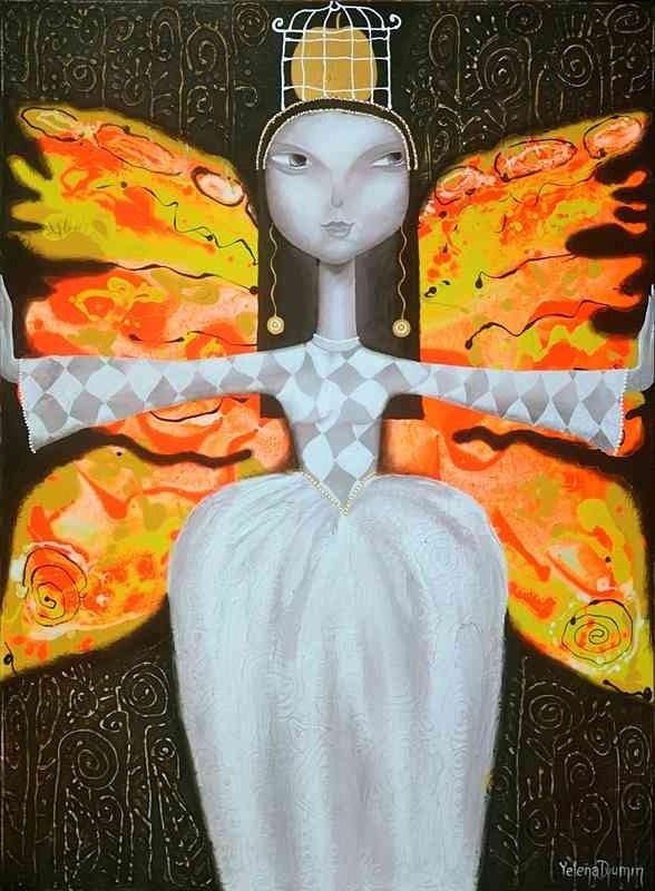 Acrylic Painting by Yelena Revis titled Mademoiselle Butterfly