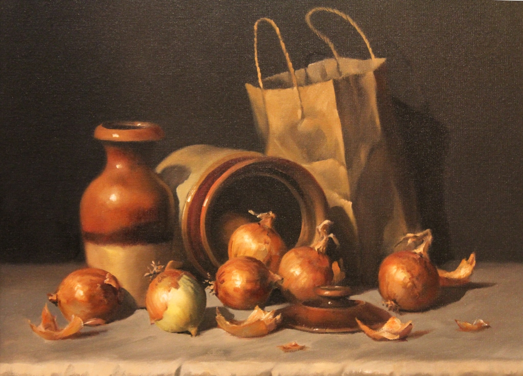 Oil Painting by Gregory R. Smith titled Out of the Bag, Onions