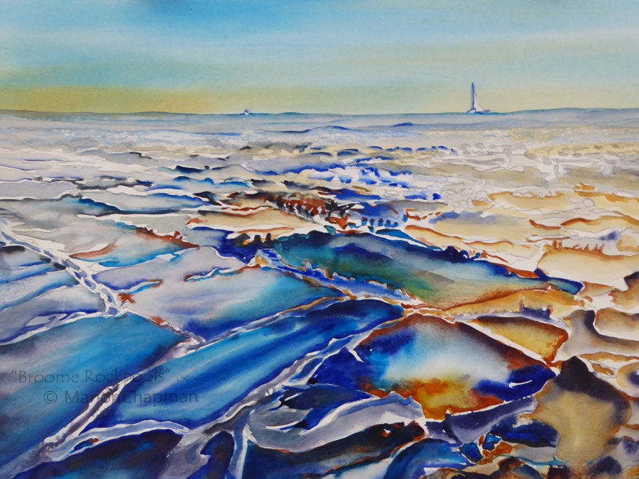 Watercolour Painting by Marion Chapman titled Broome Rockpools