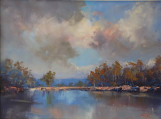 Oil Painting by Heinz Fickler titled On the Hawkesbury River ( NSW )