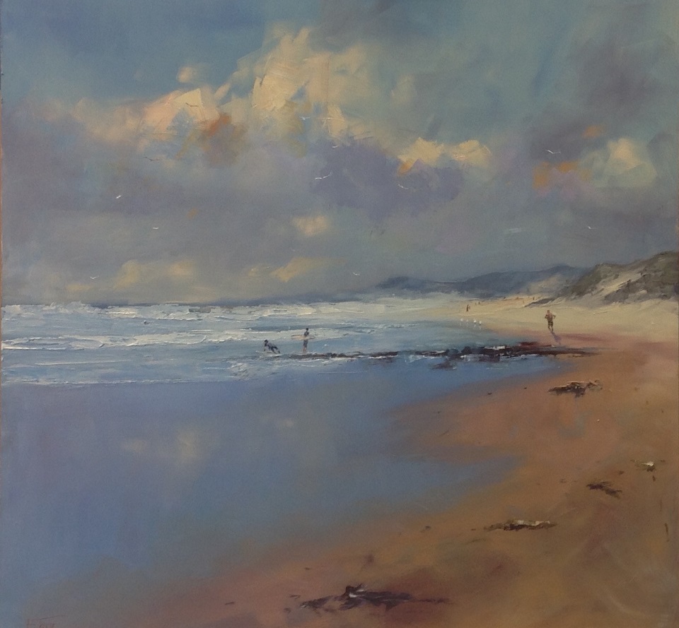 Oil Painting by Heinz Fickler titled Jogging at Gunnamatta ( Vic )