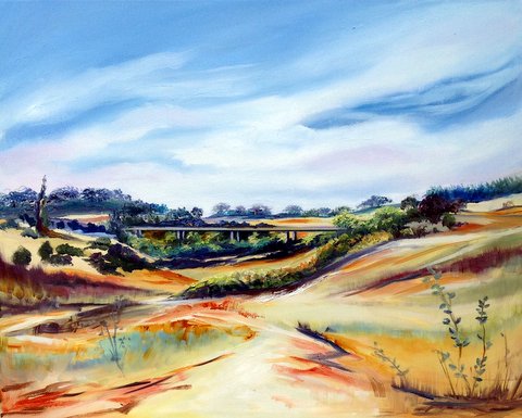 Oil Painting by Lesley Rosochodski titled A Country Bridge