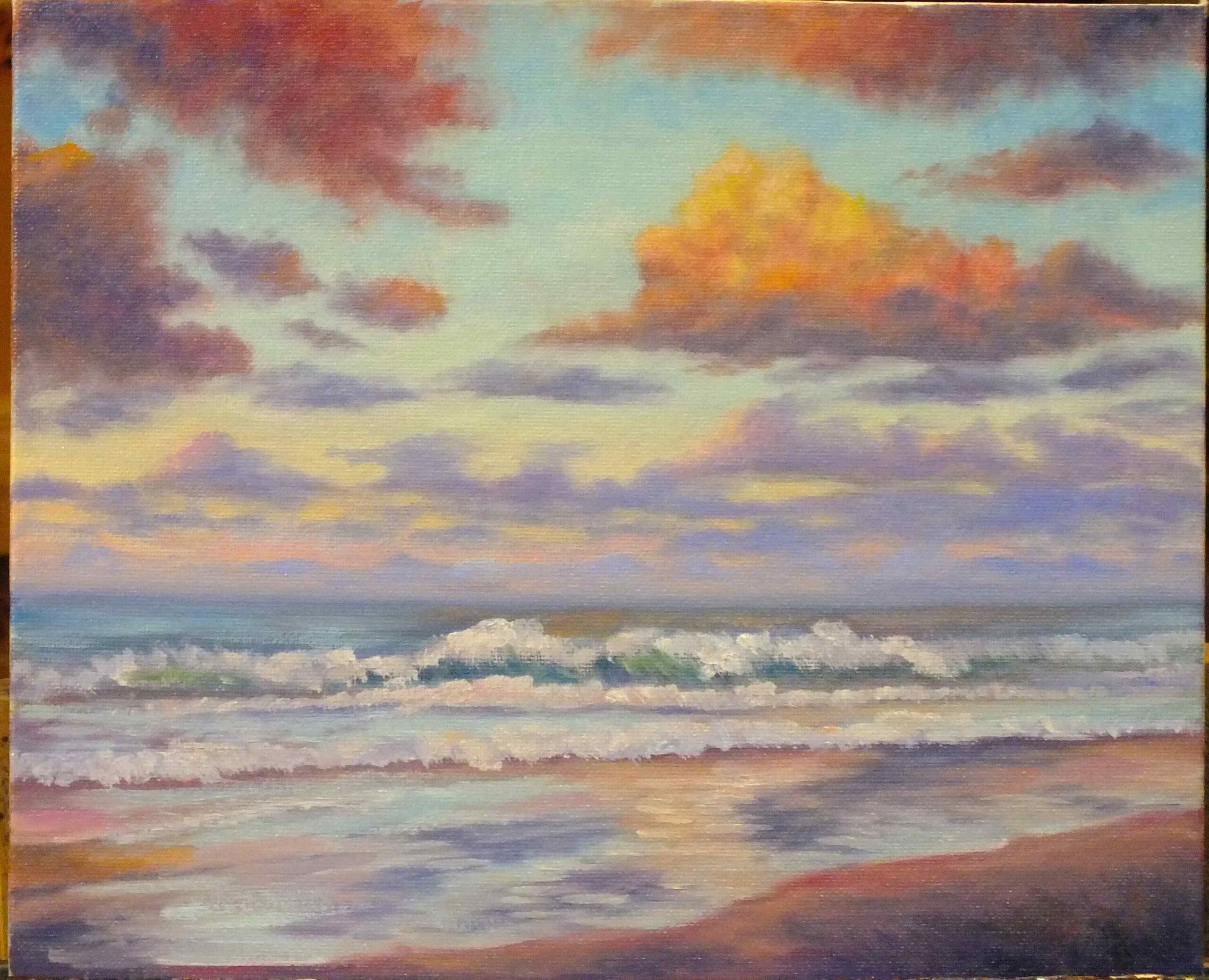 Oil Painting by Christopher Vidal titled Sunset Coolum Beach, Sunshine Coast, QLD
