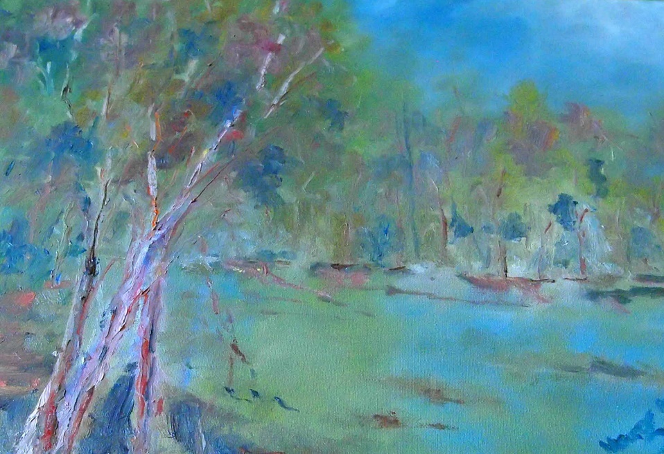 Oil Painting by Margaret Morgan-Watkins titled Lake Benalla