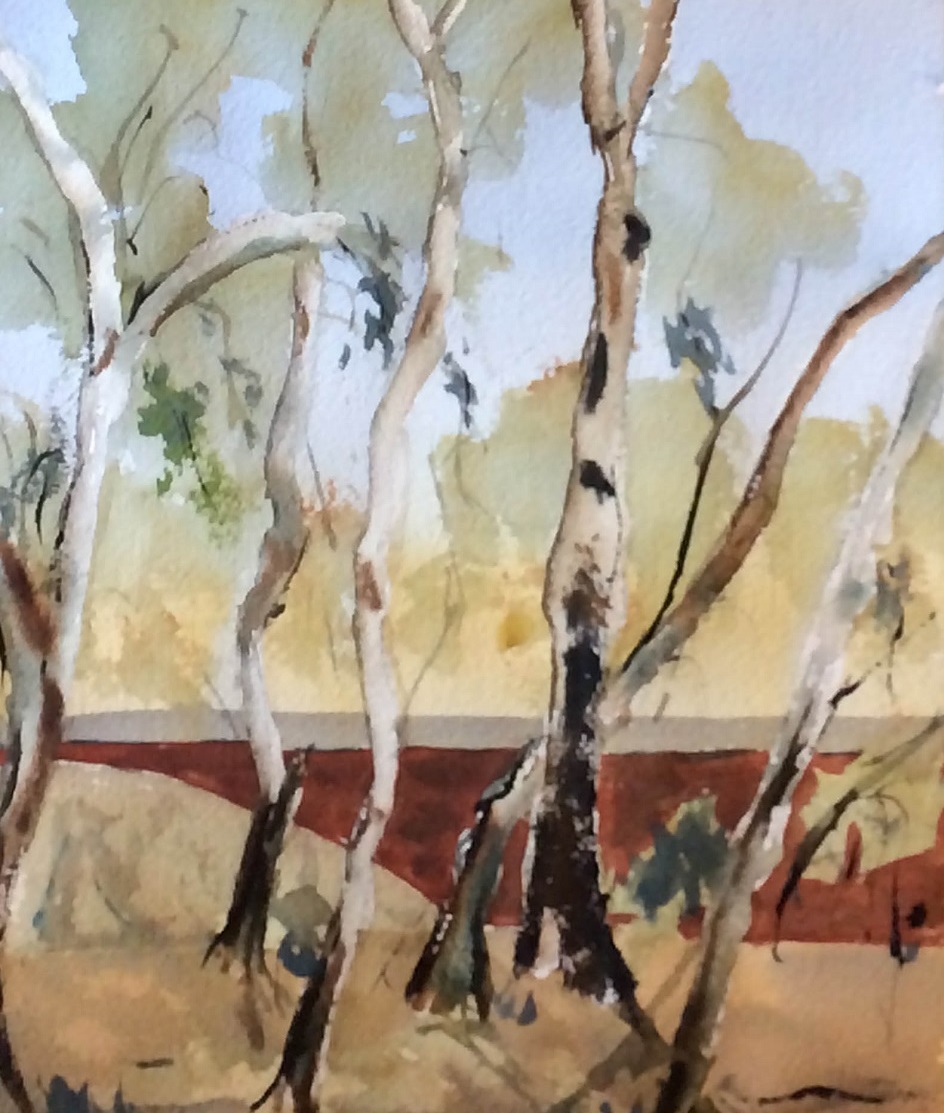 Watercolour Painting by Margaret Morgan-Watkins titled Trekking around Woodend (2)