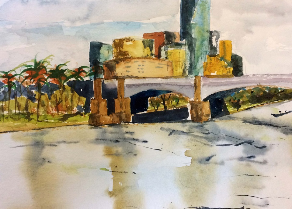 Oil Painting by Margaret Morgan-Watkins titled Princes Bridge Melbourne (2)
