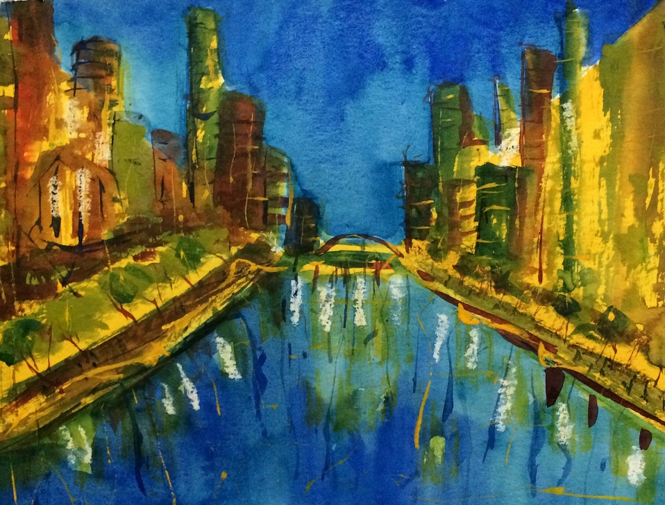 Oil Painting by Margaret Morgan-Watkins titled Spring Street Melbourne
