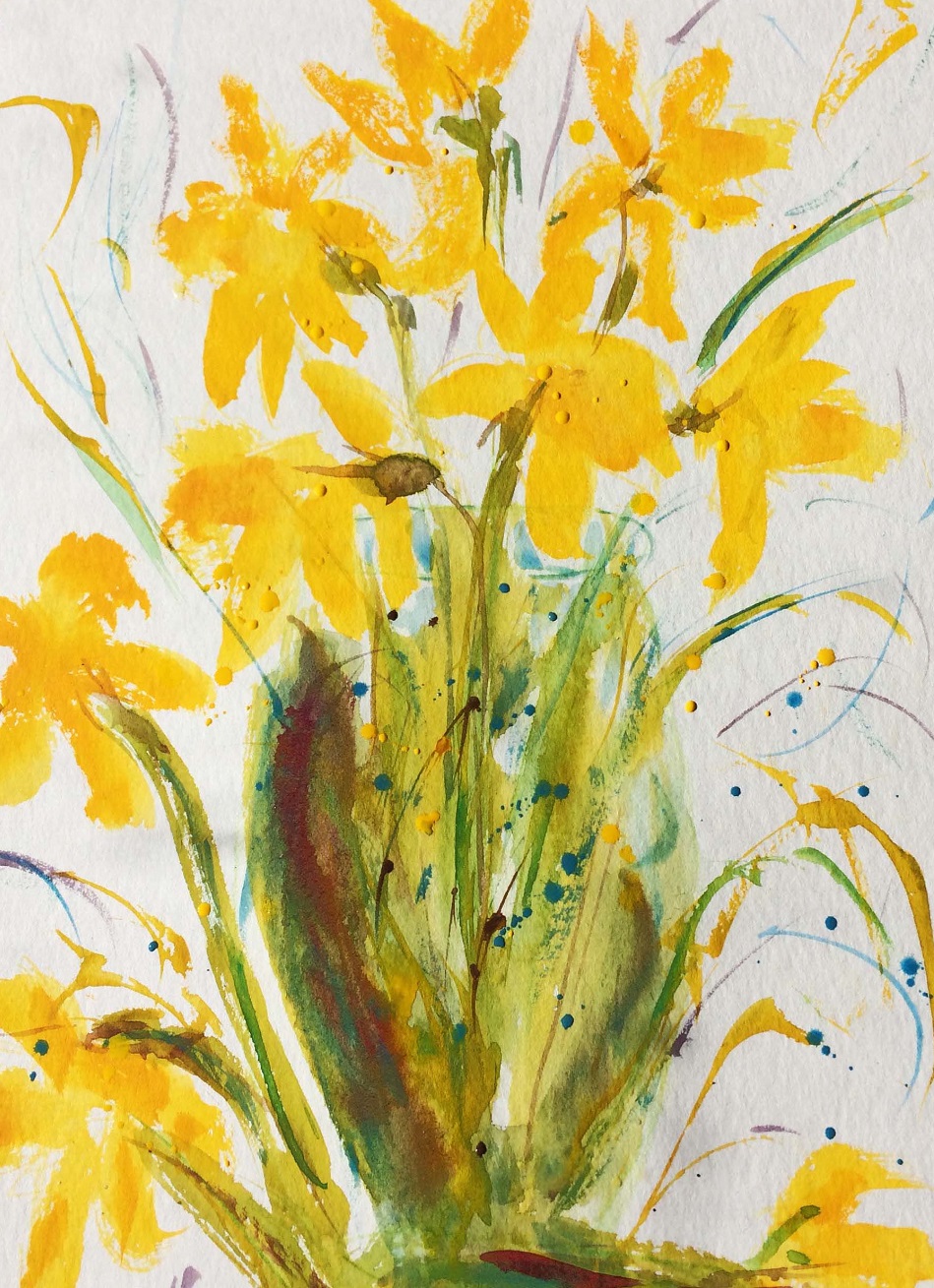 Watercolour Painting by Margaret Morgan-Watkins titled Daffodils – Spring is on its Way