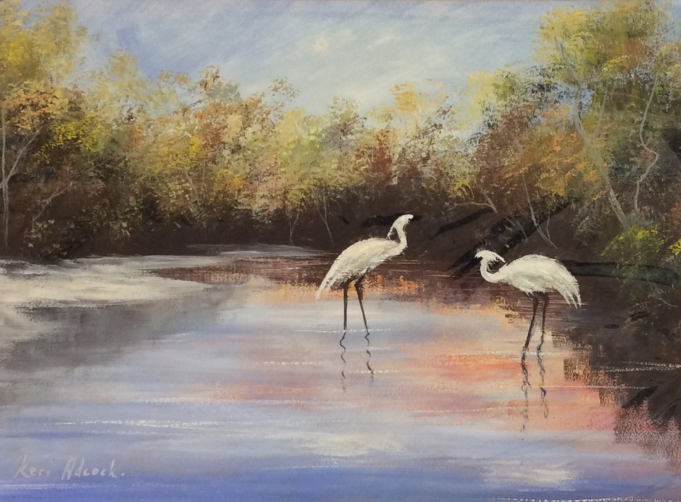 Acrylic Painting by Keri Adcock titled Egrets Foraging