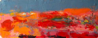 An Acrylic painting by Jeanette Prout in the Abstract Expressionist style  depicting Landscape Creek Desert and Outback with main colour being Blue Cream and Orange and titled Broken hill