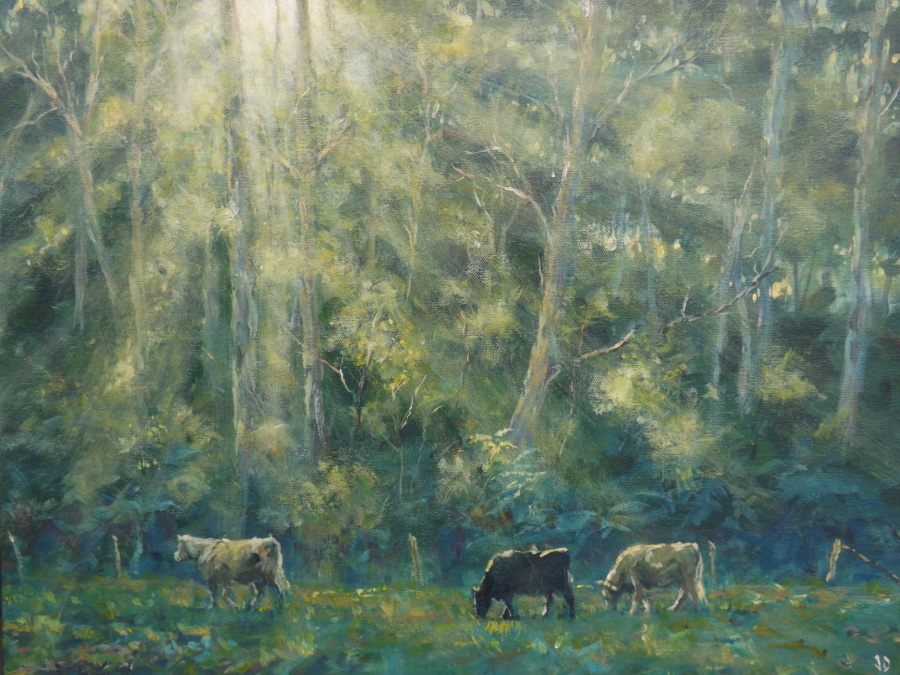 Acrylic Painting by John Duncan titled Cow Paddock
