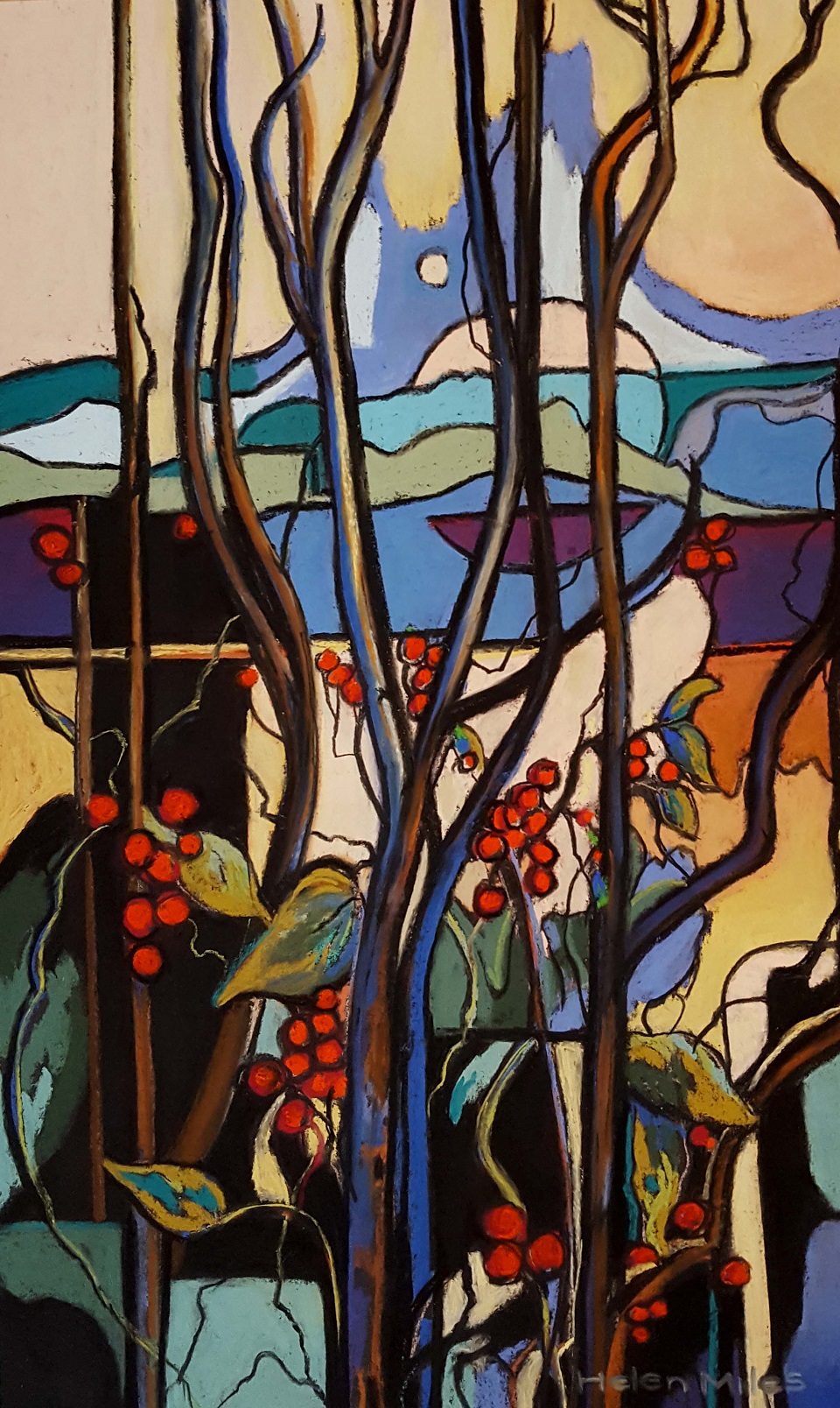 Pastel Painting by Helen Miles titled Red Berry Moon