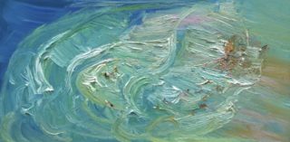 An Oil painting by David Wiggs depicting Landscape Water and Waves with main colour being Blue and titled Freshwater Rip
