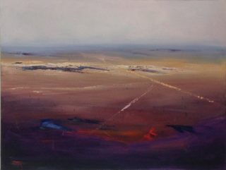 A  painting by Heinz Fickler depicting Landscape Outback with main colour being Blue Brown and Ochre and titled Outback