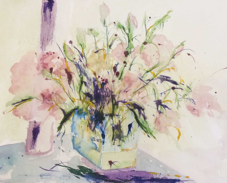 Oil Painting by Margaret Morgan Watkins titled Roses in Vase
