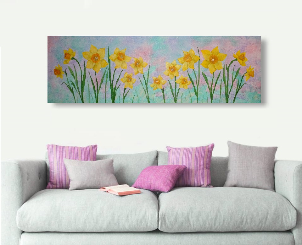 Acrylic Painting by Julie-Anne Gatehouse titled Yellow Daffodils