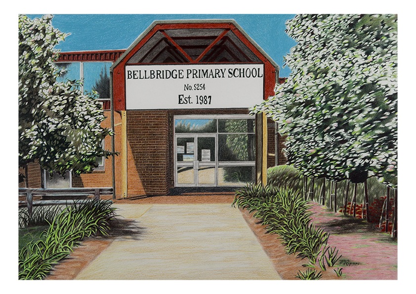 Coloured Pencils Painting by Michelle Ripari titled Bellbridge Primary School