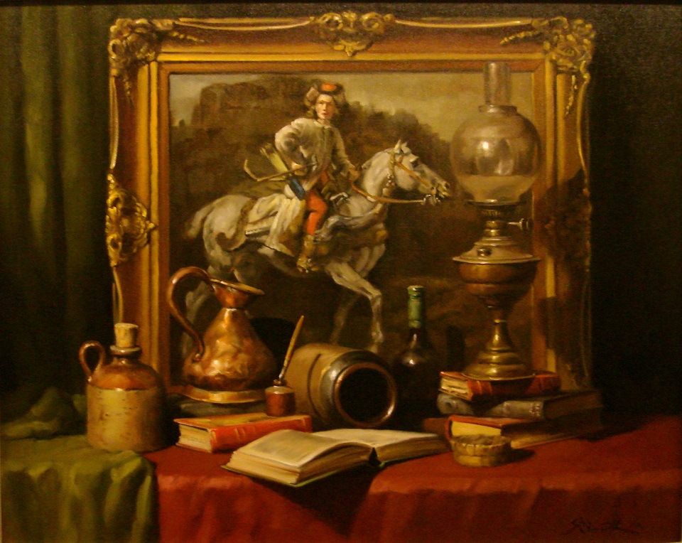 Oil Painting by Gregory R. Smith titled Still Life with Rembrandt’s Polish Rider