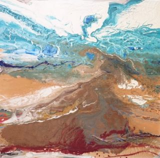 A  painting by William Holt in the Abstract style  with main colour being Black Blue and White and titled Pathways