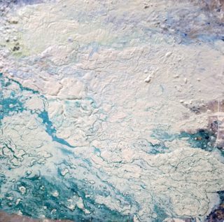 An Acrylic painting by William Holt in the Abstract style  depicting  with main colour being Blue and White and titled Engaged in Blue