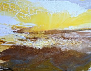 An Acrylic painting by William Holt in the Abstract style  with main colour being Blue Brown and Yellow and titled Conquest