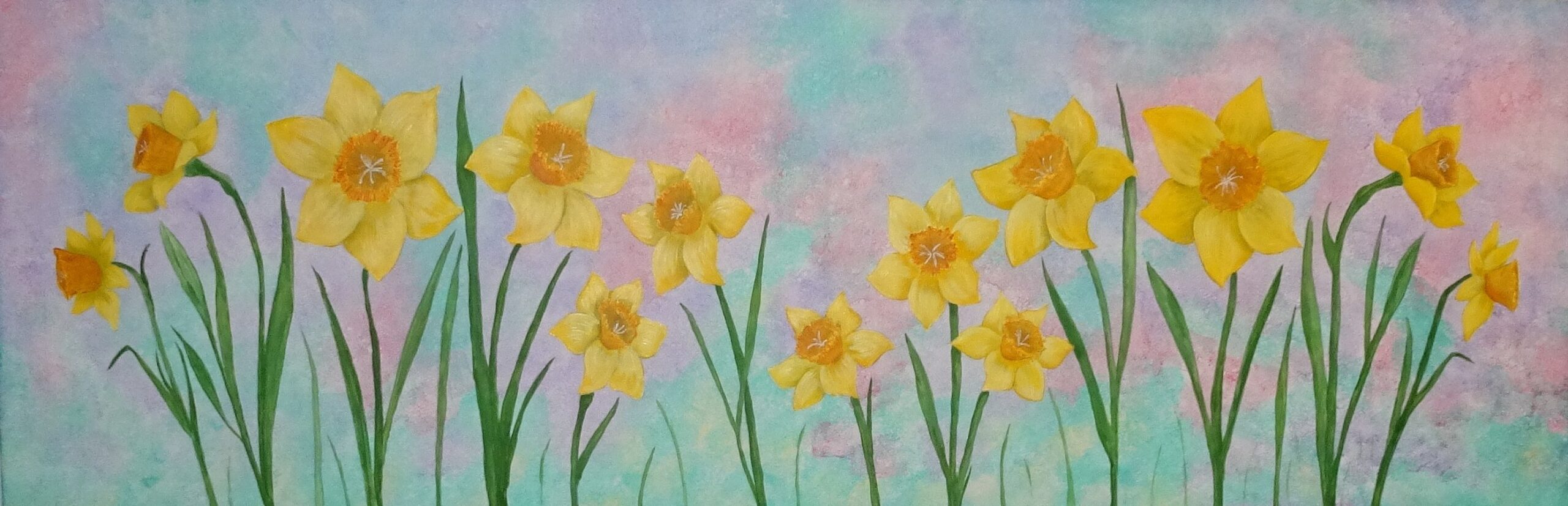 Acrylic Painting by Julie-Anne Gatehouse titled Yellow Daffodils