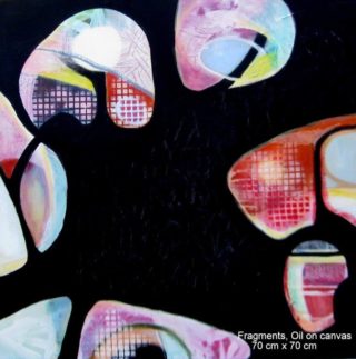 An Oil painting by Jennifer Gowen in the Abstract style  with main colour being Black Red and White and titled Fragments
