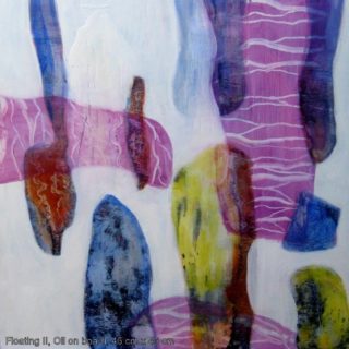 An Oil painting by Jennifer Gowen in the Abstract style  with main colour being Blue Grey and Purple and titled Floating II