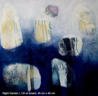 An Oil painting by Jennifer Gowen in the Abstract style  with main colour being Blue and Cream and titled Night Garden 1