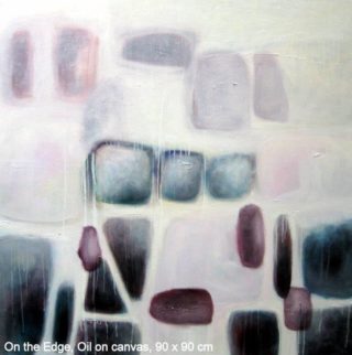 An Oil painting by Jennifer Gowen in the Abstract style  with main colour being Brown Cream and Grey and titled On the Edge