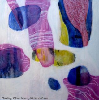 An Oil painting by Jennifer Gowen in the Abstract style  with main colour being Blue Purple and White and titled Floating