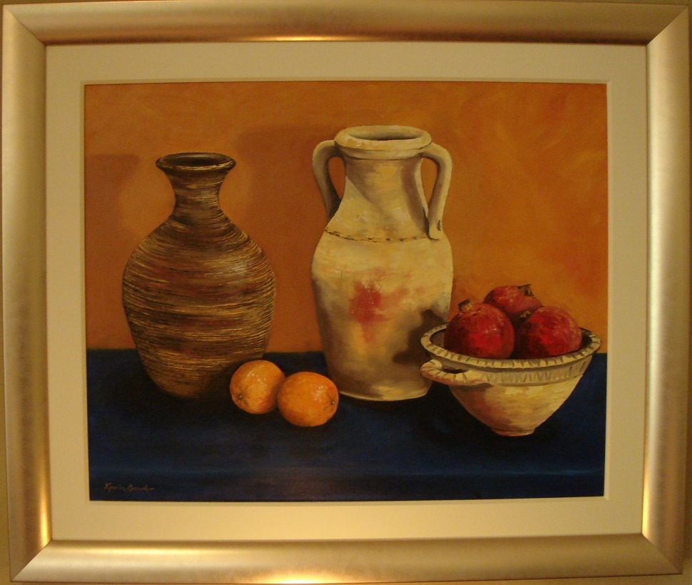 Oil Painting by Karin Bowler titled Pots & Pomegranates