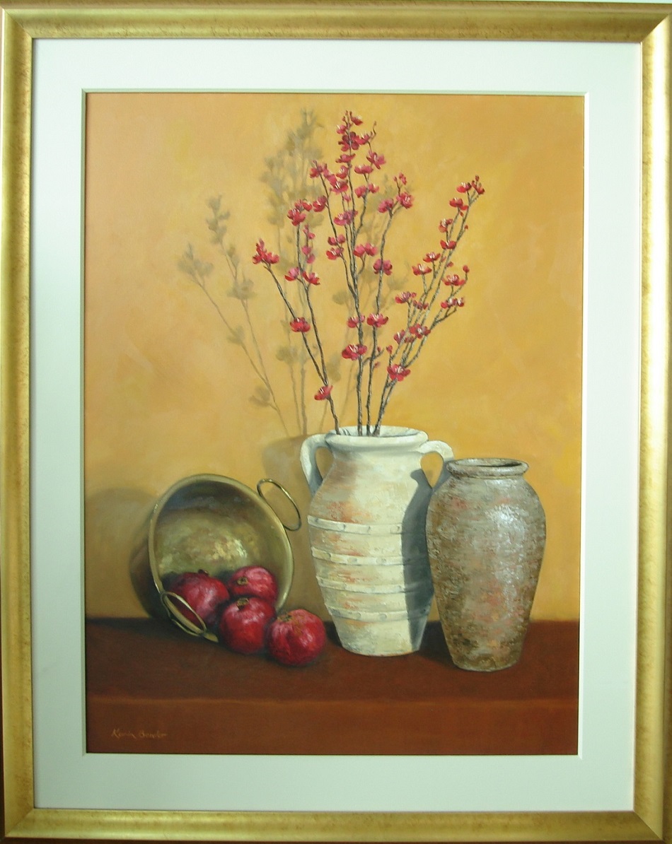 Oil Painting by Karin Bowler titled Cherry Blossoms and Pomegranates