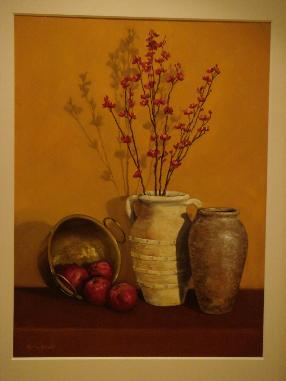Oil Painting by Karin Bowler titled Cherry Blossoms and Pomegranates