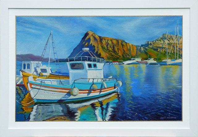 Oil Painting by Lindsay Kilminster titled Fishing Boat in the Mediterranean