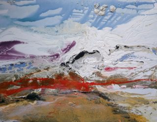 An Acrylic painting by William Holt in the Abstract style  with main colour being Blue Ochre and Red and titled Catharsis