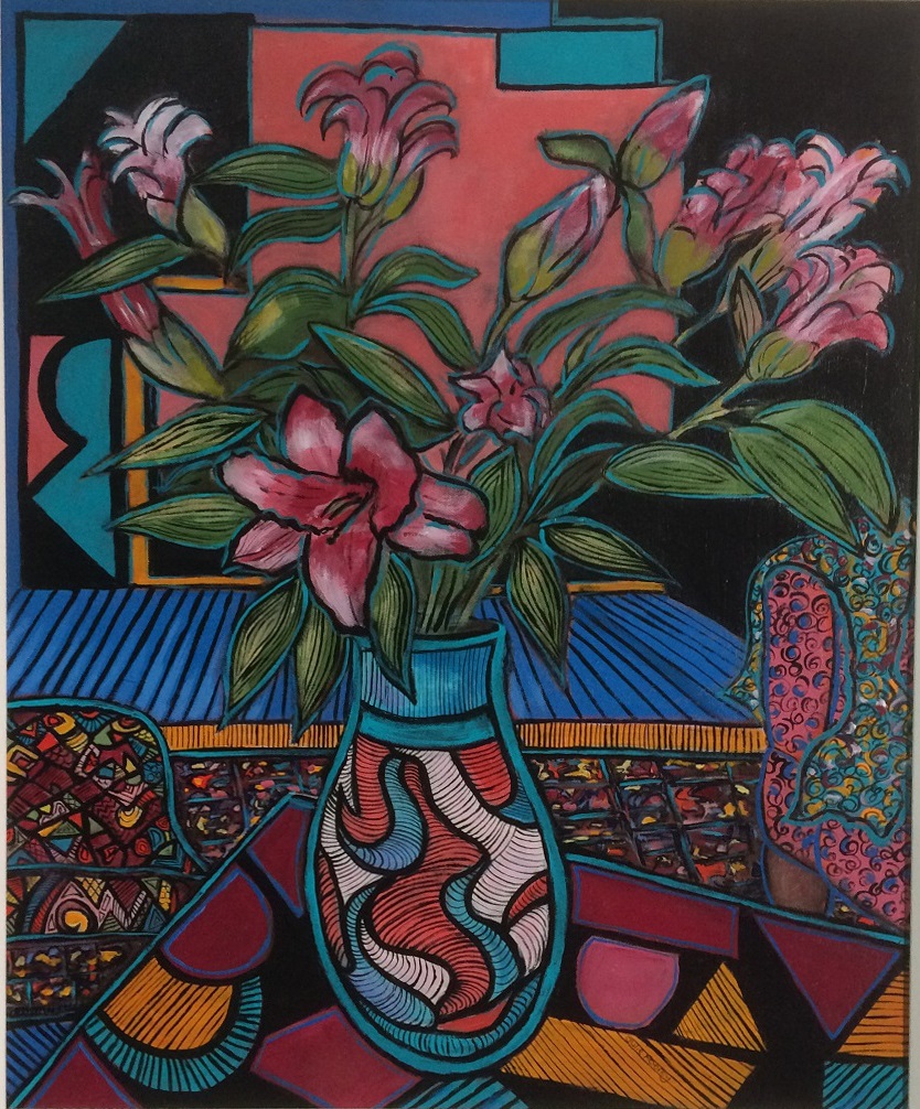 Acrylic Painting by Julie Rooney titled Lilies