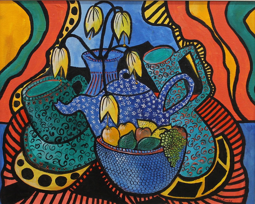 Acrylic Painting by Julie Rooney titled Blue Teapot