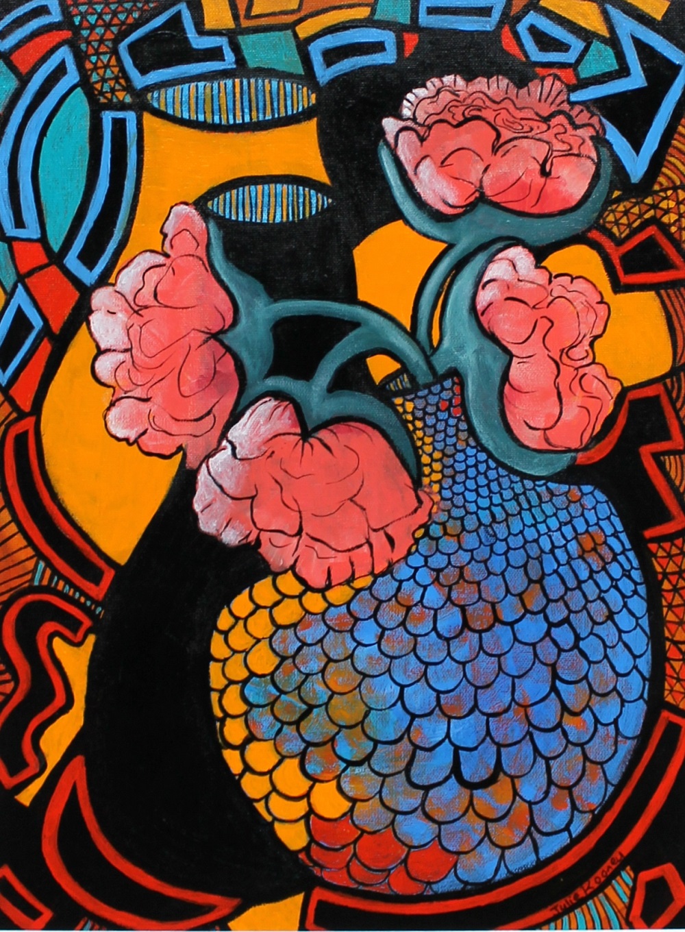 Acrylic Painting by Julie Rooney titled Pink Flowers