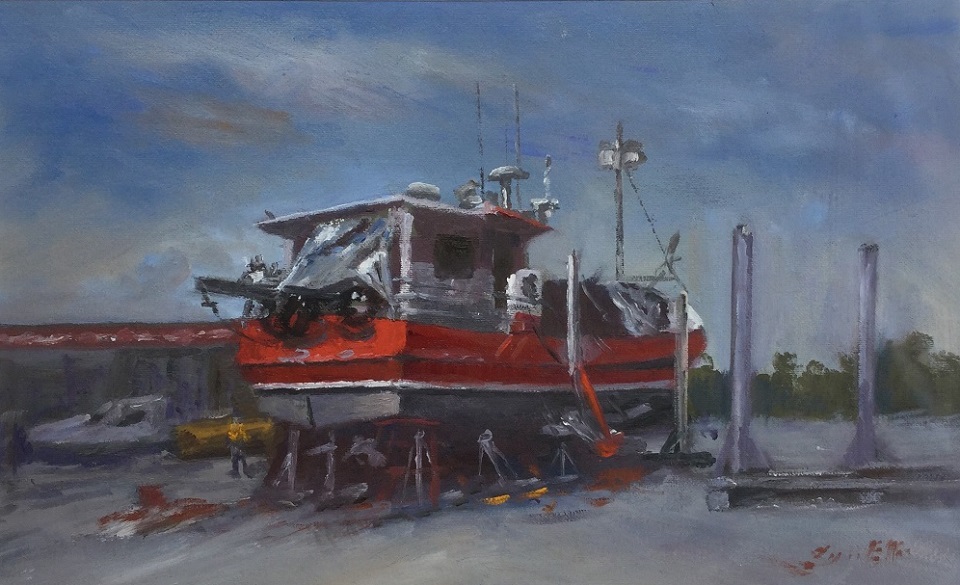 Oil Painting by Lyn Ellis titled Western Light at Queenscliff Harbour