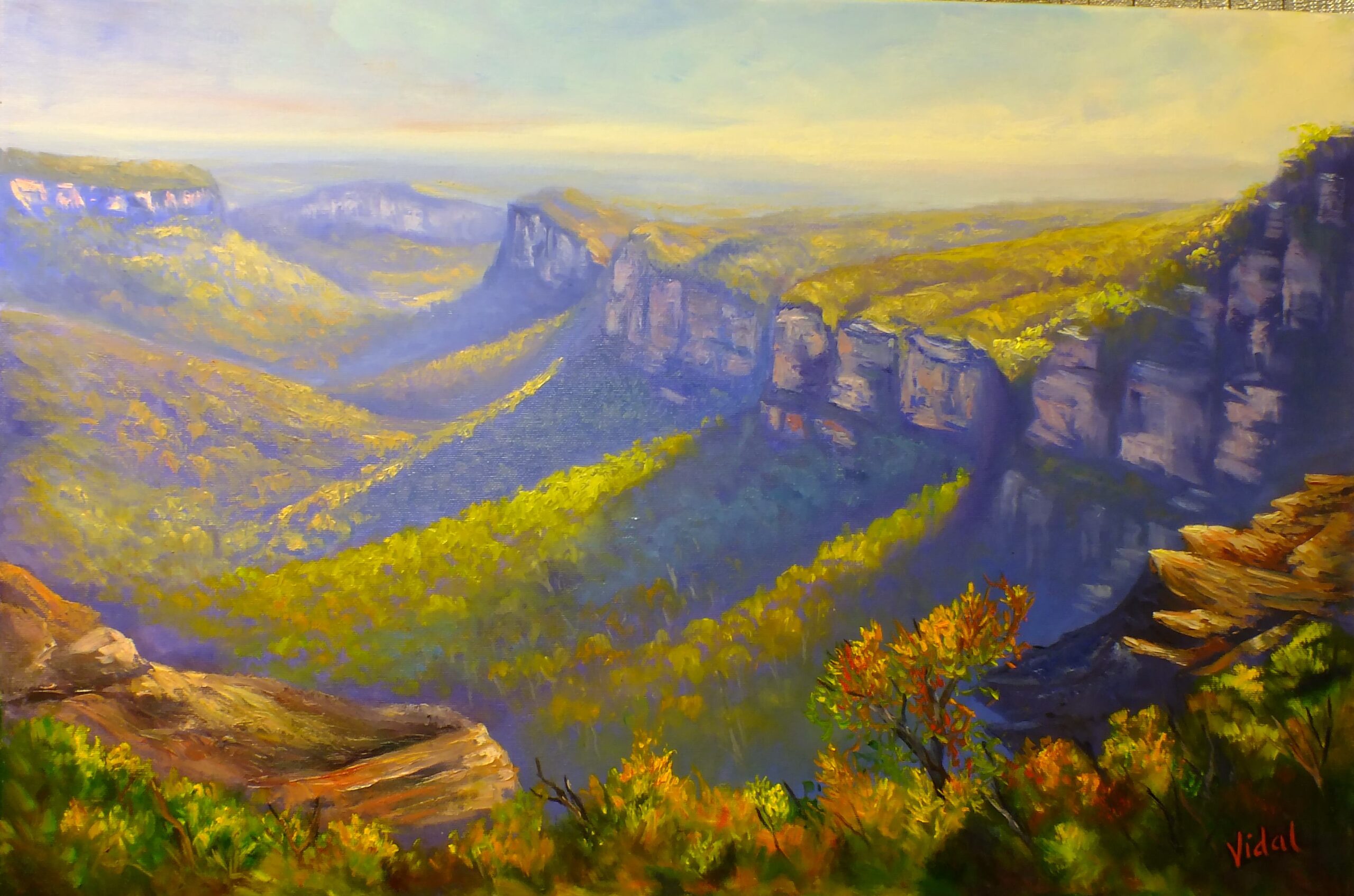 Oil Painting by Christopher Vidal titled View of the Grose Valley from Mount Banks Traverse