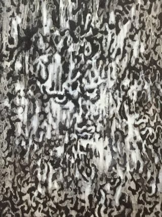 An Acrylic painting by Naji Sassine in the Abstract style  with main colour being Grey and titled Invisible Face 1
