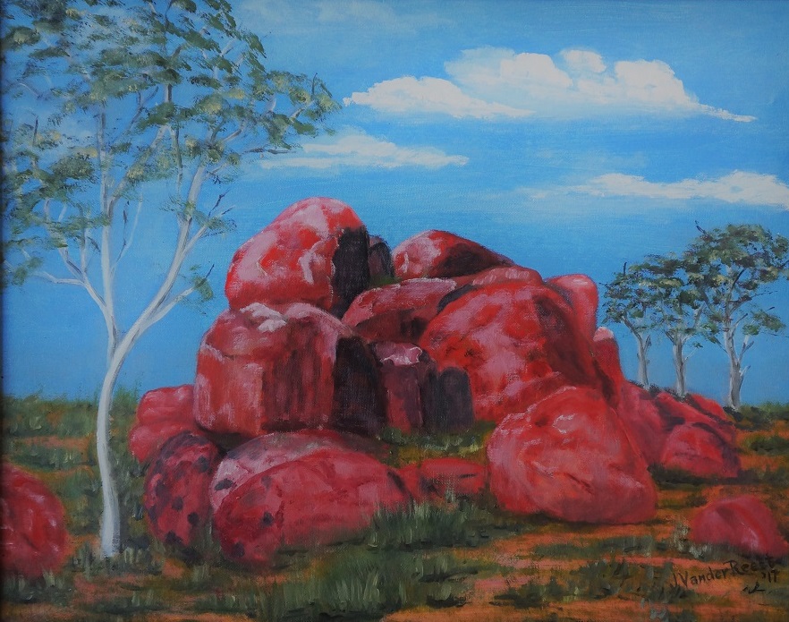 Oil Painting by John Vander Reest titled The Devils’ Marbles