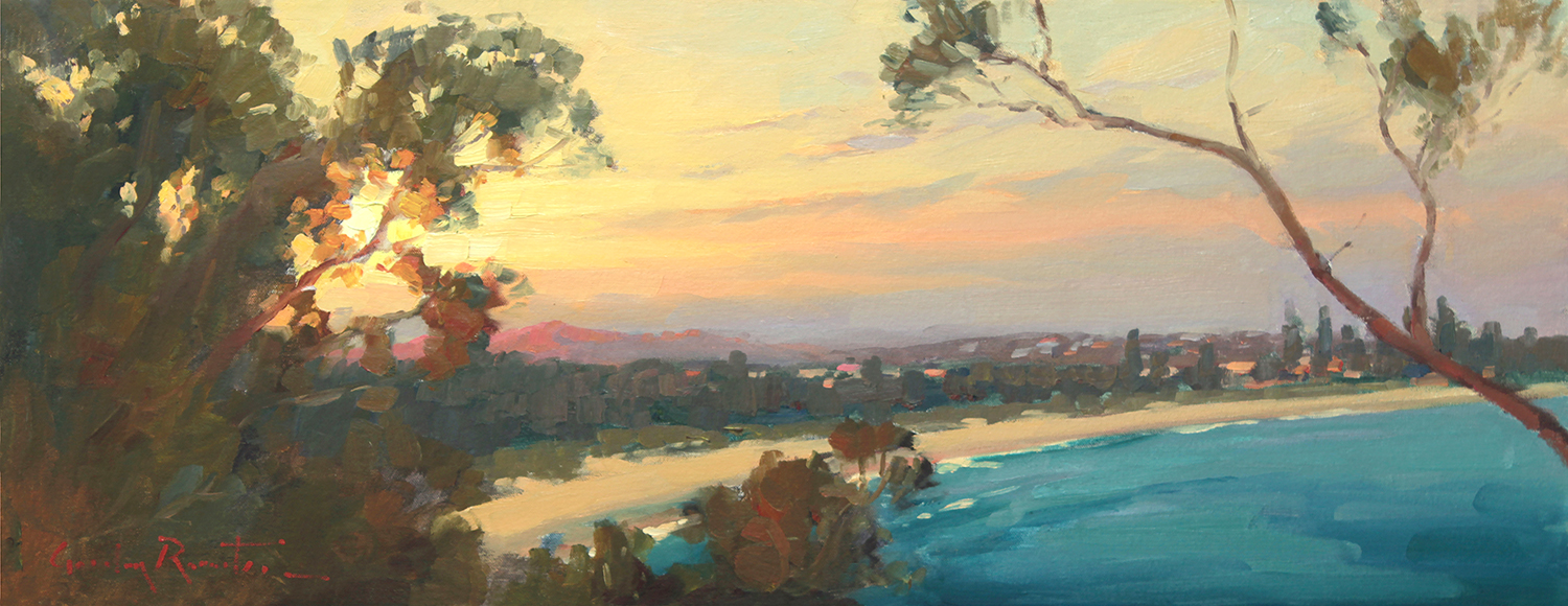 Oil Painting by Gordon Rossiter titled "Arakoon sunset South West Rocks"