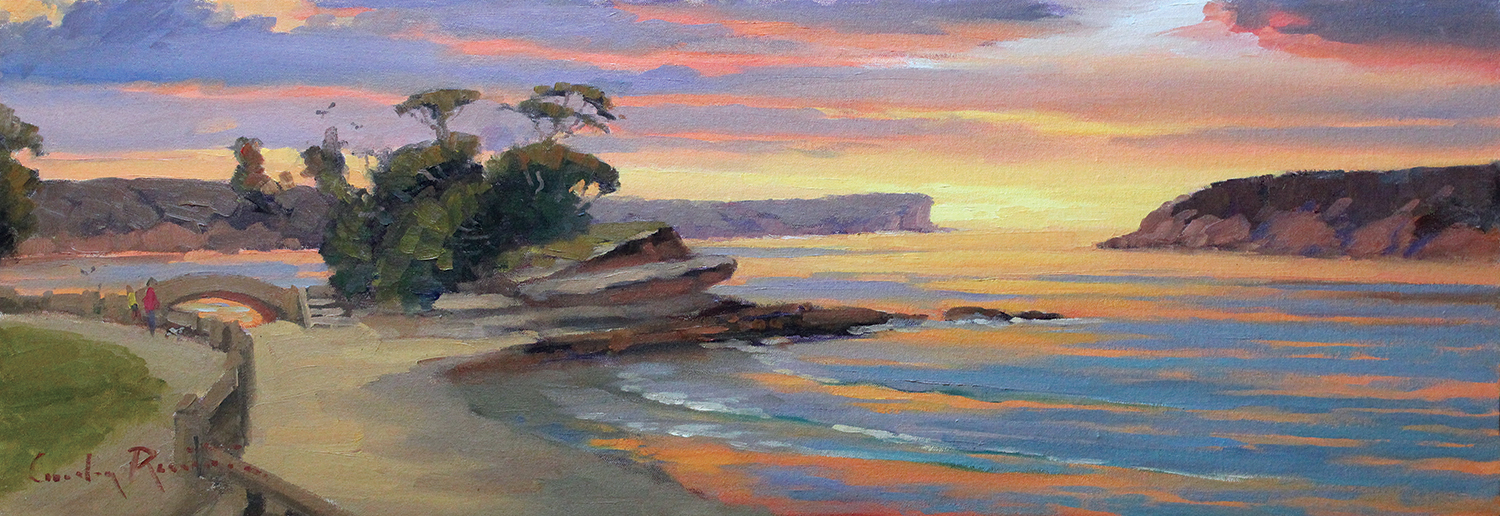 Oil Painting by Gordon Rossiter titled "Island sunrise Balmoral Beach"