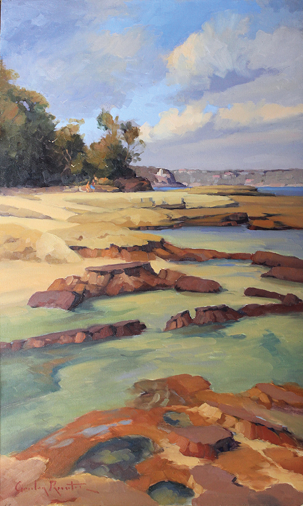 Oil Painting by Gordon Rossiter titled "Rockpools Balmoral Beach"