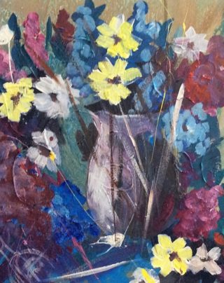 A Mixed Media painting by June McCotter in the Contemporary style  depicting Flowers with main colour being Blue Brown and Cream and titled Special