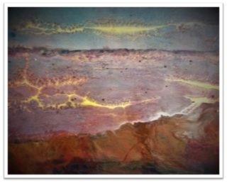A Mixed Media painting by June McCotter in the Abstract style  with main colour being Blue Brown and Purple and titled The Land