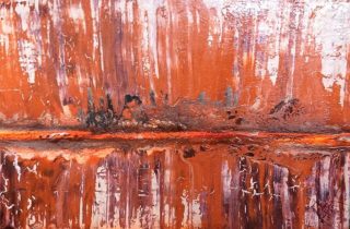 A Mixed Media artwork by June McCotter in the Abstract style  depicting  with main colour being Red and titled Reflections of the Land